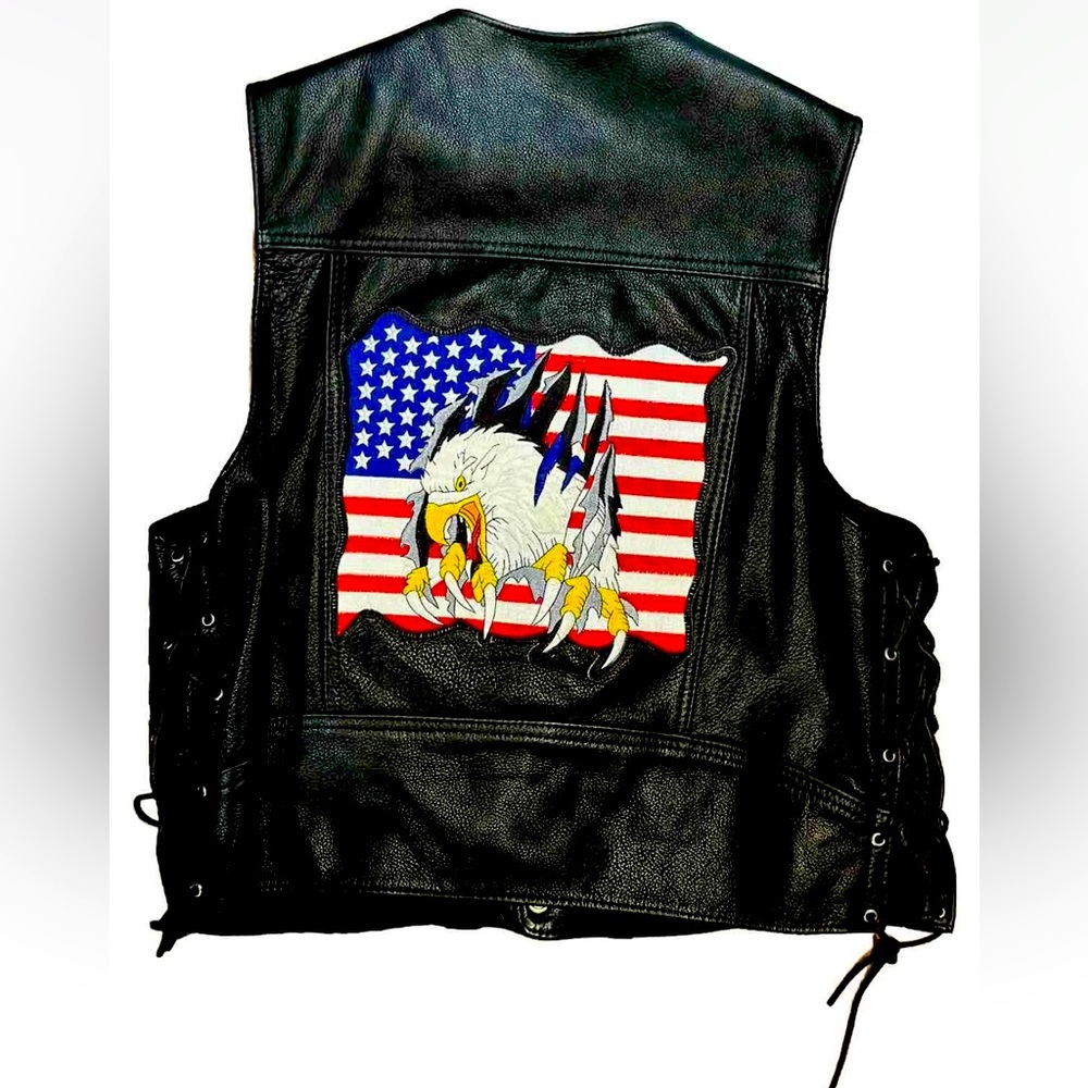 Genuine Leather Motorcycle Vest, Side-Laced W Tassels, Walter Dyer 80's Vintage